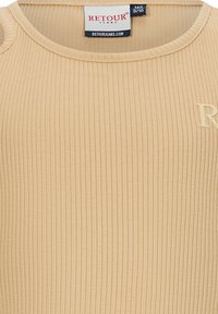 Top in cotone beige a coste con scollatura rotonda e logo "R" in rilievo. Realizzato in tessuto morbido con una silhouette aderente.