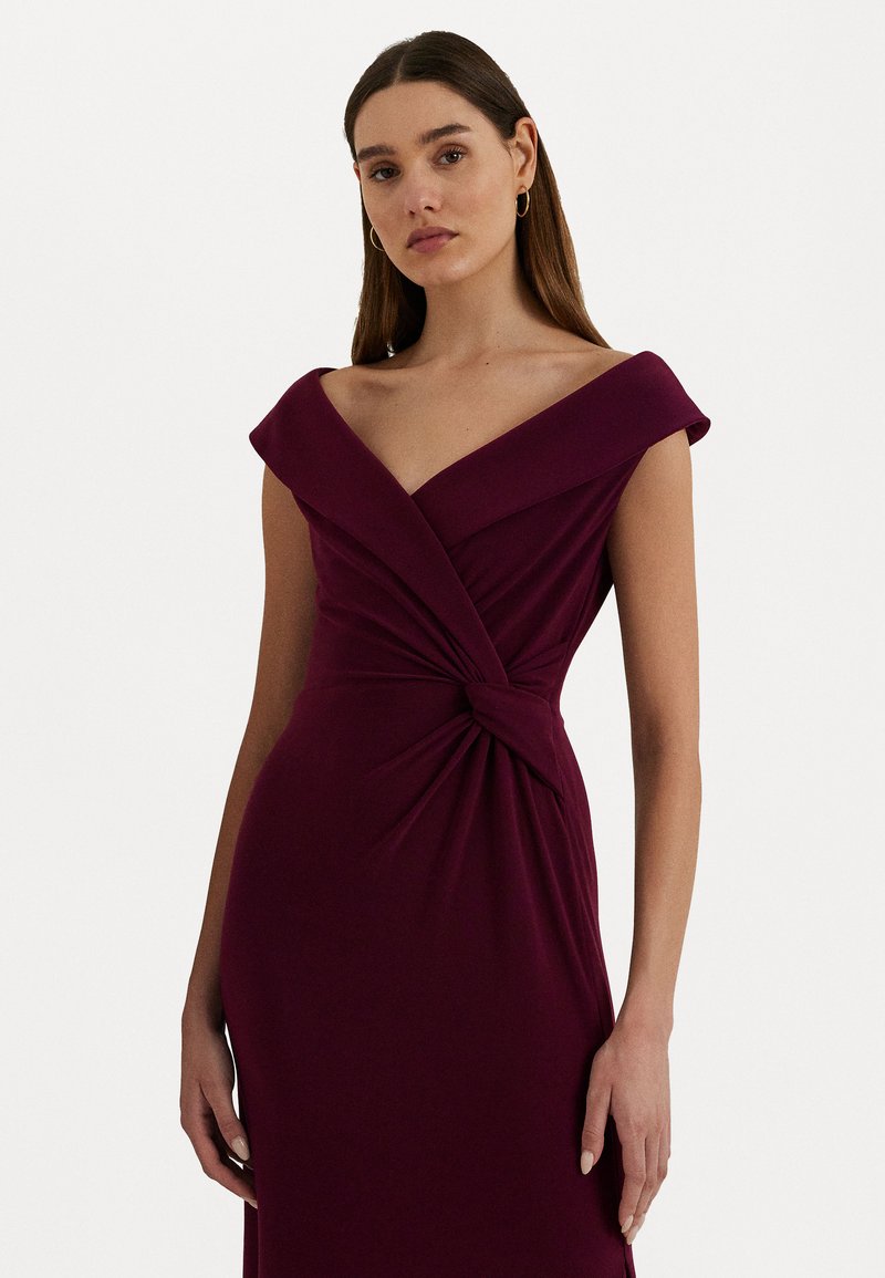 Lauren Ralph Lauren JERSEY OFF THE SHOULDER GOWN - Iltapuku - pinot noir