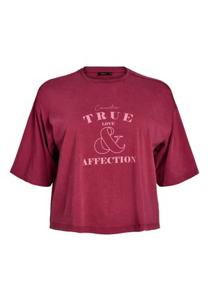 Maroon oversized t-shirt made of soft cotton, featuring short sleeves and a round neckline. Front text reads "Connection TRUE LOVE & AFFECTION."