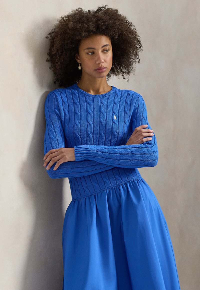 Polo Ralph Lauren CABLE-KNIT BODICE COTTON DRESS - Jumper dress - blue/dark  blue - Zalando.ie