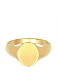 Gold ring with a smooth, matte circular face and a polished band. Features a simple design with no additional accents.
