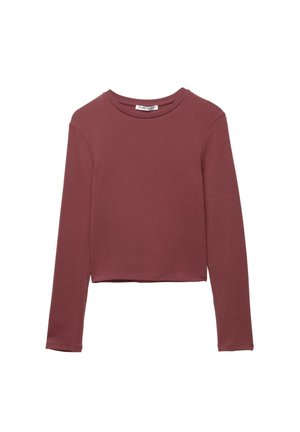 Bordeaux langærmet top lavet af blødt stof. Har en rund halsudskæring og en cropped kant med minimale syninger.