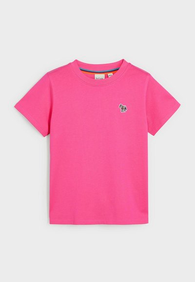 T-shirt in cotone rosa a maniche corte con colletto tondo e piccolo logo a zebra sul lato sinistro del petto. Texture liscia con vestibilità classica.