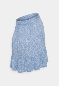 Urtav blåkjol i lätt material, med ett vågigt vitt mönster, elastisk midja och en volangkant.