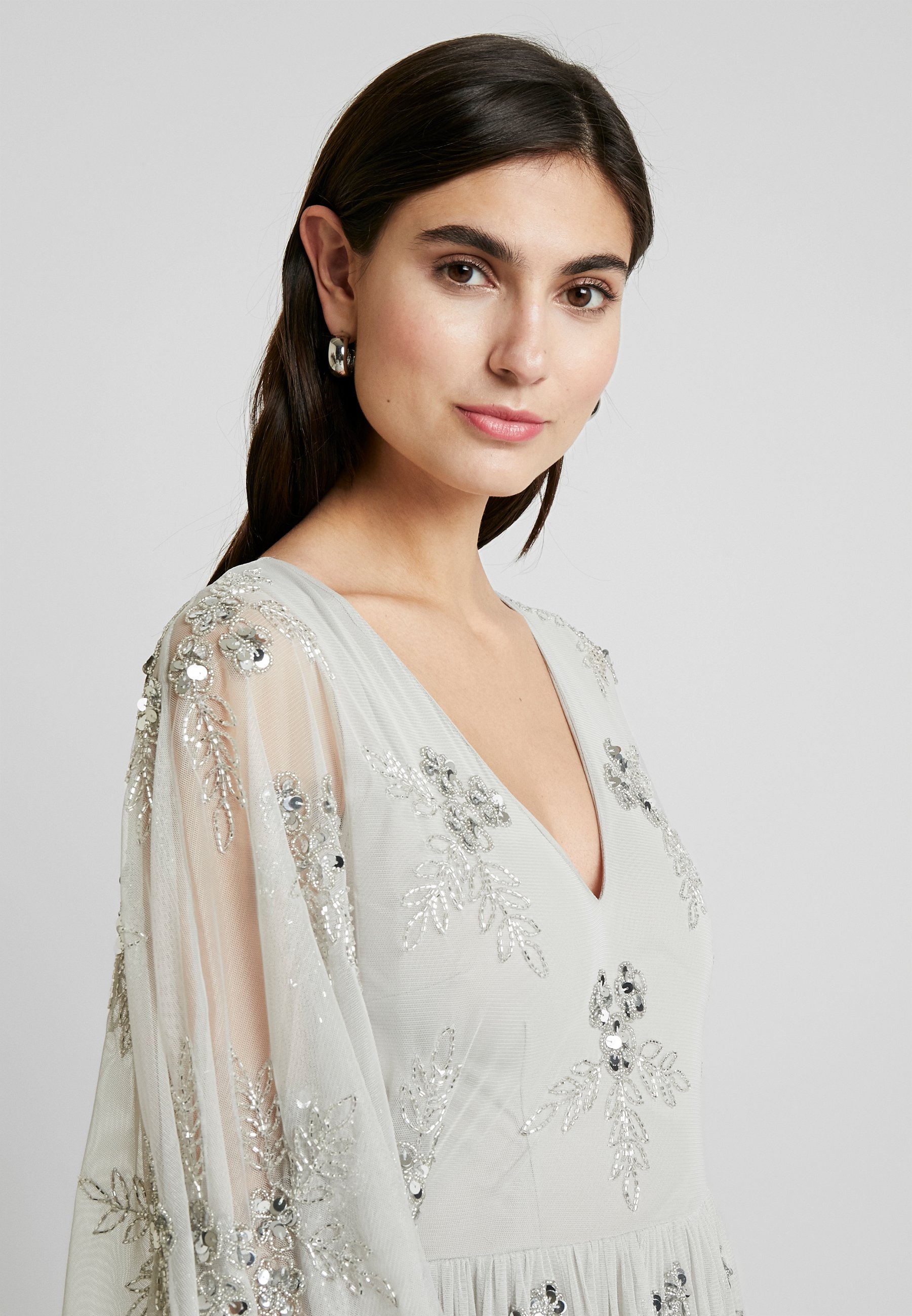 grey chiffon embellished maxi dress