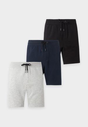 Pier One, 3 PACK - Shorts - black/mottled light grey/dark blue