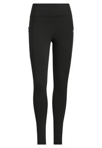 Zwarte leggings van rekbare stof, met een hoge tailleband, zijzakken en platte naden voor comfort en duurzaamheid.