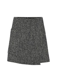 Rock mit Hahnentrittmuster in Schwarz und Weiß, mit Wickeldesign, hoher Taille und einer Seitentasche für zusätzliche Funktionalität.