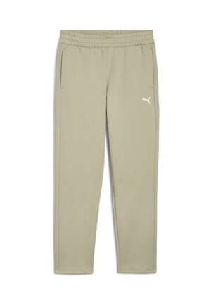 Puma joggingbukser i lys olivengrøn, fremstillet af blødt stof, med slank pasform, elastisk talje og sidelommer. Hvid logo detalje.