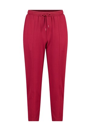 Rode joggingsbroek van een gestructureerde stof, met een elastische taille en trekkoord. Ontworpen met zijnaad voor een verfijnde pasvorm.