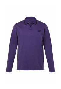 Polo shirt met lange mouwen in paarse stof met zwarte accenten, voorzien van een klassieke kraag, een placket met twee knopen en een klein geborduurd logo.