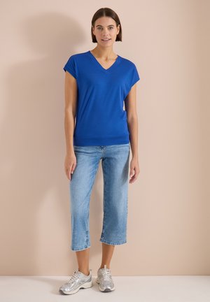 Cecil, SHORT-SLEEVE SHIRT WITH V-NECK IN A SOLID COLOR - T-shirt basique - surf blue