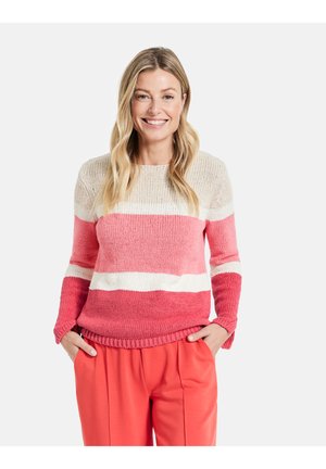 LANGARM RUNDHALS   - Strickpullover - lila pink ecru weiss ringel