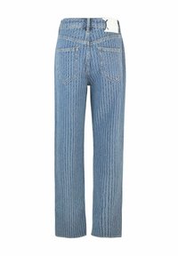 Jeans in denim azzurro con un motivo strutturato, taglio dritto, quattro tasche posteriori e passanti per cintura in vita.