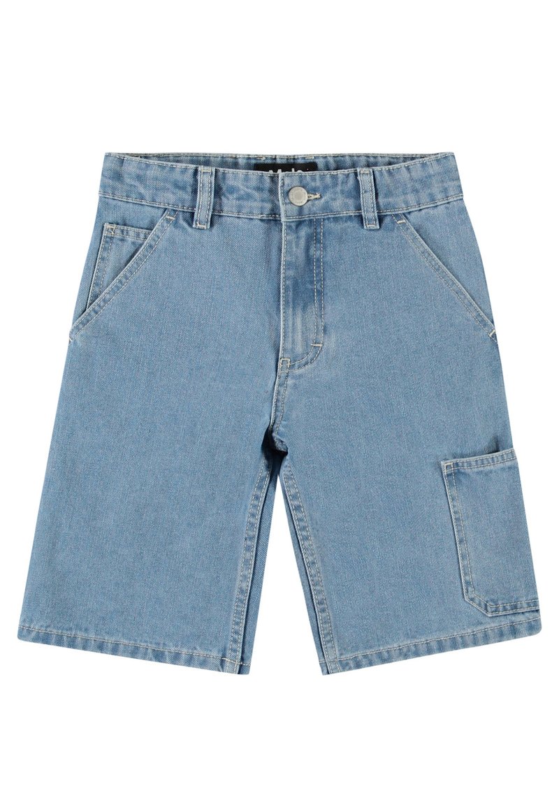 Lyseblå denimshorts med klassisk passform, med to frontlommer og en sideliggende cargo-lomme. Laget av vevd bomullsstoff.