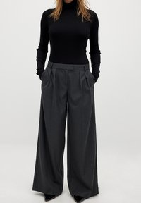 WIDE LEG MID WAIST - Auduma bikses - dark grey