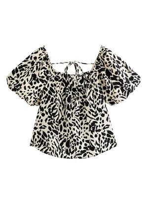 New Look, WHITE ABSTRACT PRINT SQUARE NECK BLOUSE - Blouse - white pattern