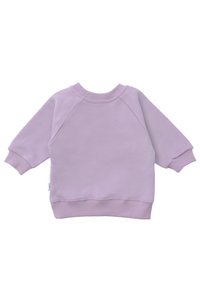 Lilafarbener Sweatshirt aus weichem Stoff, mit Rundhalsausschnitt, Raglanärmeln und gerippten Bündchen und Saum. Einfaches und minimalistisches Design.