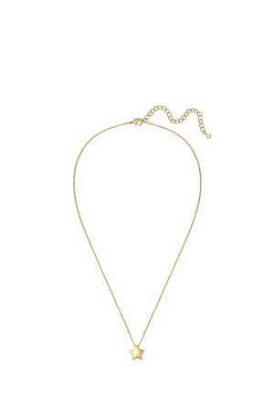 Collana delicata in oro con un piccolo pendente a forma di stella solida e una chiusura regolabile con un'unica piccola gemma all'estremità.