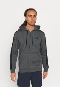 adidas Performance ESSENTIALS 3 STRIPES FULL ZIP - Camisola com fecho - dark grey heather