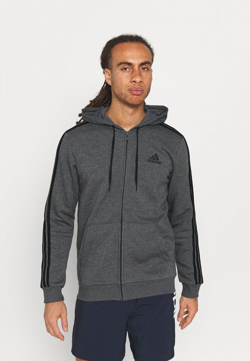adidas Performance ESSENTIALS 3 STRIPES FULL ZIP - Camisola com fecho - dark grey heather