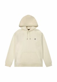 Felpa color crema con tasca frontale, cappuccio regolabile e un piccolo logo sul petto. Tessuto morbido e vestibilità rilassata.