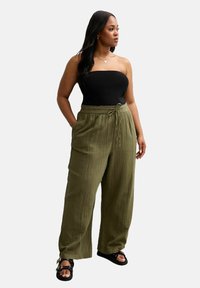 New Look Curves - CURVES DRAWSTRING WAIST WIDE LEG - Trousers - khaki Thumbnail Image 1