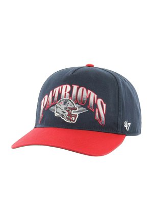 Navy blue and red baseball cap with "PATRIOTS" text and a football helmet logo embroidered on the front.