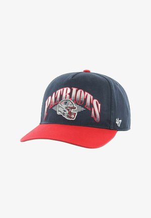 Navy blue and red baseball cap with "PATRIOTS" text and a football helmet logo embroidered on the front.
