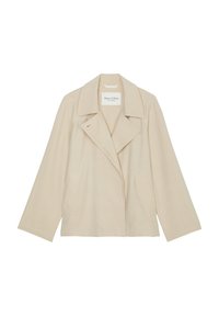 Beež, kerge jakk suure krae, topelt-nööbiga esituse, kahe küljetasku ja lõdva istumisega. Valmistatud pehmest kangast.