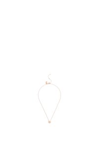 Collier avec une fine chaîne en or rose, présentant un pendentif circulaire au centre et un petit fermoir rectangulaire à l'arrière.