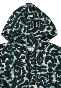 Sudadera con capucha en mezcla de algodón que presenta un estampado abstracto de leopardo en negro, verde y crema. Capucha con cordones y una textura suave.