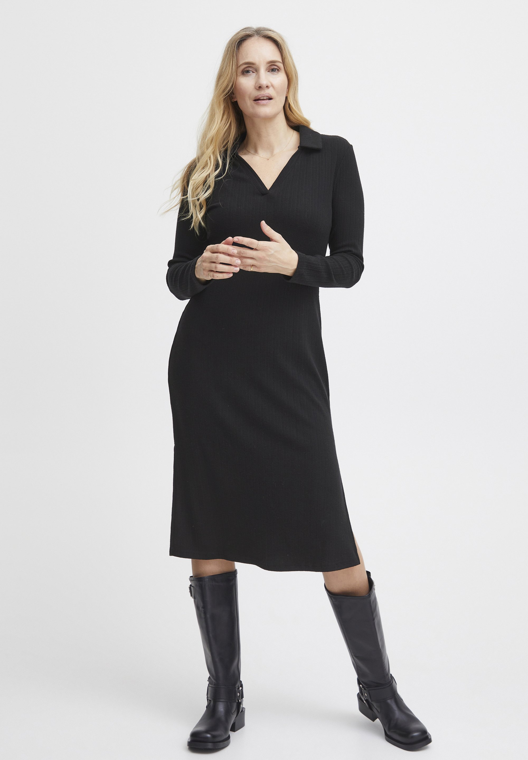 Jumper Dress Long Sleeve Black Slip Dress V-neck Sweater Dress