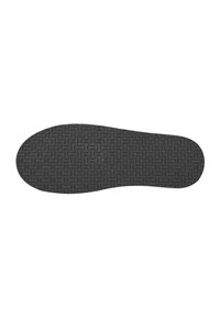 Suola di scarpa in gomma nera con un motivo testurizzato di curve intrecciate, forma leggermente curvata e bordi lisci. Nessun marchio o etichetta visibile.