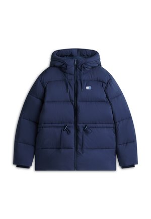 Tommy Jeans, RIPSTOP DRAWSTRING HOODED MIDI PUFFER JACKET - Зимно палто - dark blue