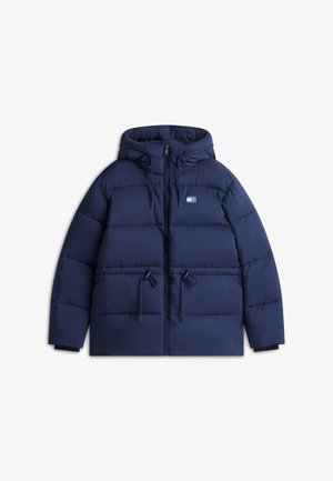 Tommy Jeans, RIPSTOP DRAWSTRING HOODED MIDI PUFFER JACKET - Зимно палто - dark blue