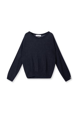 Marineblå cropped sweater med lange ærmer, rund halsudskæring og ribkant. Lavet af blødt materiale med en let tekstureret overflade.