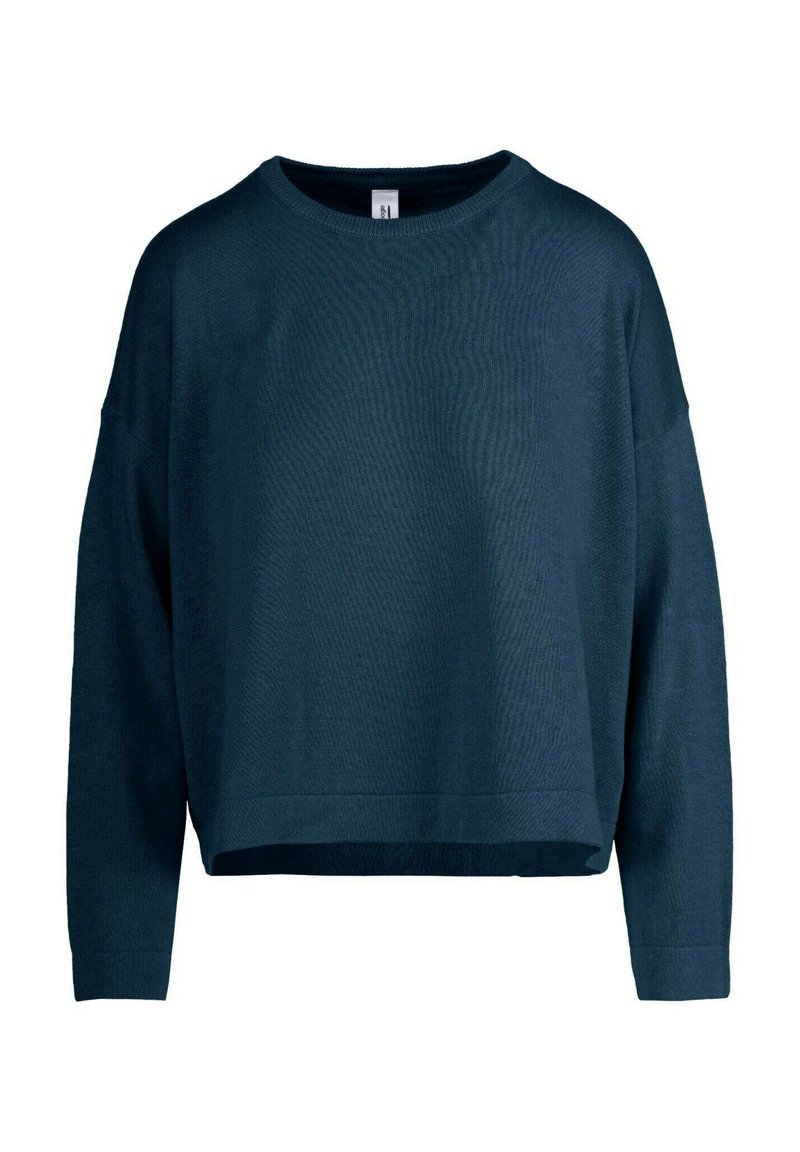 Maglione oversize verde scuro con texture a coste, scollo ampio e spalle cadenti. Presenta un orlo dritto e maniche lunghe.