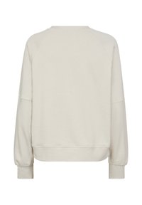 Crème sweatshirt met een ontspannen pasvorm, raglanmouwen, ribgebreide boorden en zoom. Glad textuur, eenvoudig ontwerp, geen zichtbare patronen of graphics.