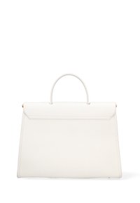 Borsa a tracolla in pelle bianca con un design strutturato, dotata di manico superiore, chiusura piatta e trama fine. Senza ulteriori accessori.