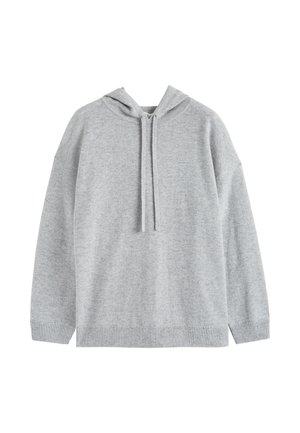 Lichtgrijze hoodie met een koord, voorzien van een ontspannen pasvorm, ribgebreide zoom en manchetten, en zachte, gestructureerde stof.