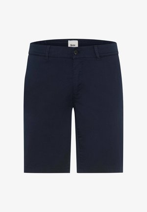 Marineblaue, maßgeschneiderte Herren-Shorts mit Gürtelschlaufen, Knopfverschluss und verdecktem Reißverschluss, Marke Brax.
