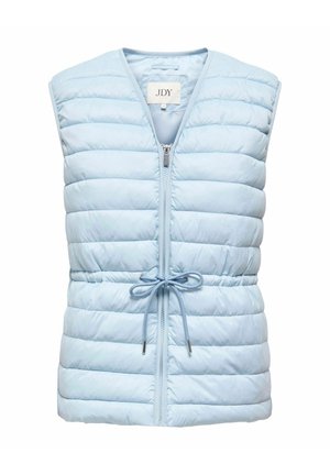 Veste sans manches matelassée bleu clair avec fermeture éclair à l'avant et taille ajustable par cordon, étiquetée JDY.