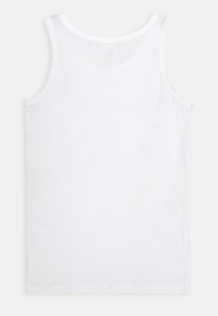 Hvit bomulls tanktopp med rund hals, uten ermer og en jevn tekstur. Enkel og minimalistisk stil. Ingen mønstre eller detaljer.