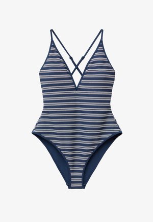 & OTHER STORIES, & OTHER STORIES CROSS-BACK V-NECK SWIMSUIT - Maillot de bain - blue white
