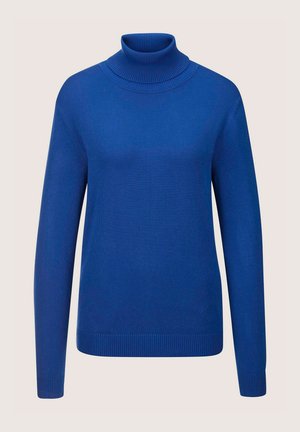 Blauwe coltrui van zacht materiaal, met lange mouwen, een geribde halslijn en een relaxed fit met geribde manchetten en onderkant.
