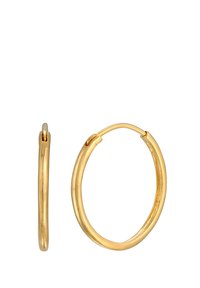 Guldörhängen i form av hoop med en slät, polerad yta. Cirkulär form med en tunn design och en säker låsning på ena sidan.