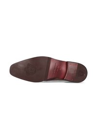 Suela de zapato de vestir de cuero con logo en relieve, marcado con la talla 41 y detalles de costura fina sobre un fondo blanco.