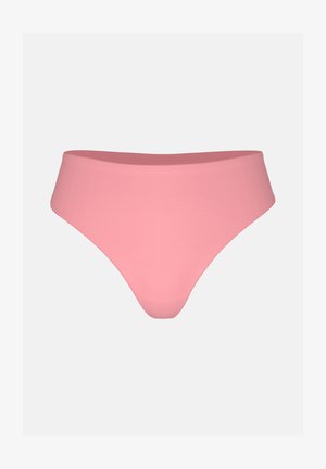 Pinkfarbener Bikini-Slip aus glattem Stoff mit hohem Beinausschnitt und minimalistischen Design, ohne Muster oder zusätzliche Verzierungen.