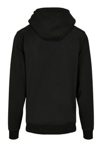 Must värvi kapuutsiga sweatshirt, millel on pikad varrukad, soonikuga ääred ja kitsendused, pehme kangas ning lihtne, kaunistusteta disain.